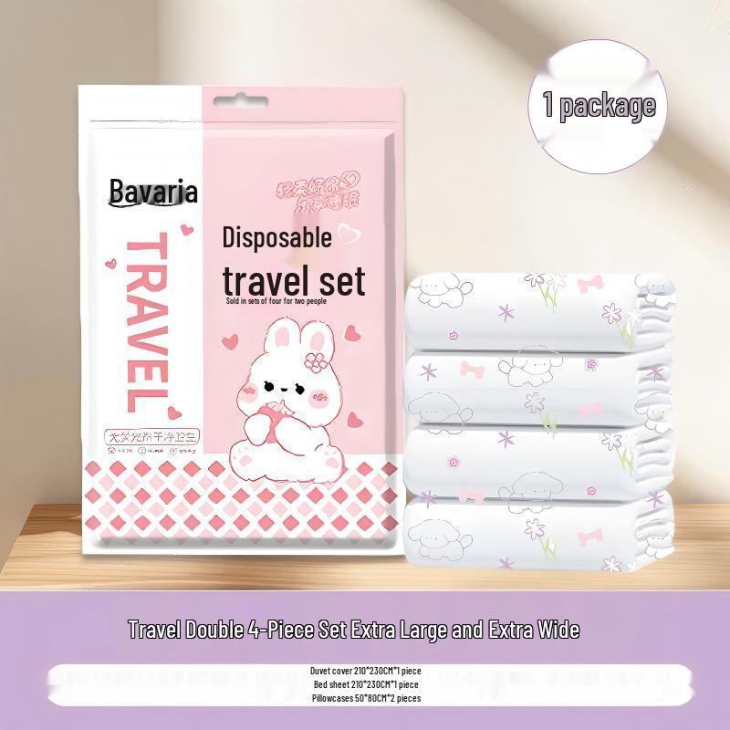 Four-Piece Disposable Hotel Bedding Set: Soft Bed Sheet, Duvet Cover, Pillowcase, Quilt Cover