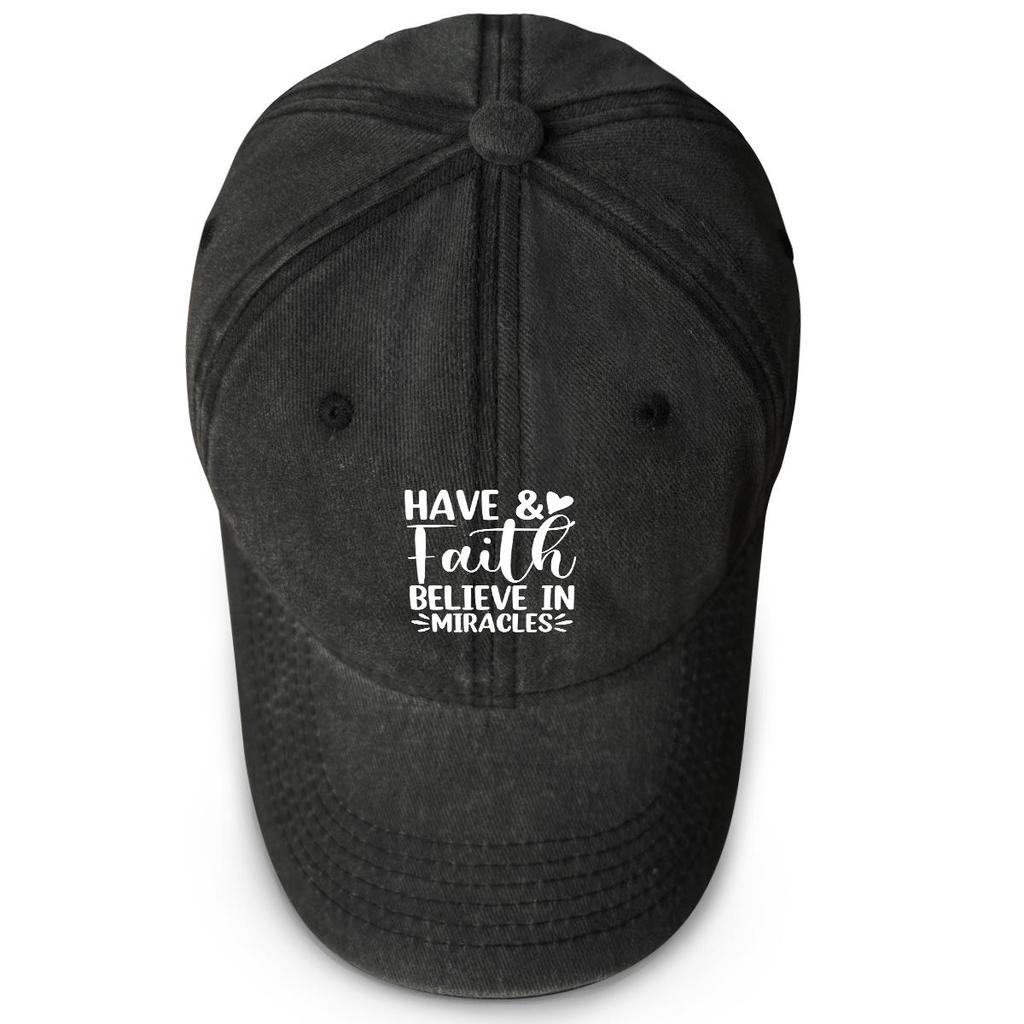 HAVE Faith" Print Adjustable Baseball Hat, Flat Cap Solid Color Casual Headwear Distressed Snapback Sun Hat