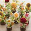 Hand-woven Crochet Flowers Potted Artificial Flower Table Decor Wedding Gift Photography Props Kintted Plant