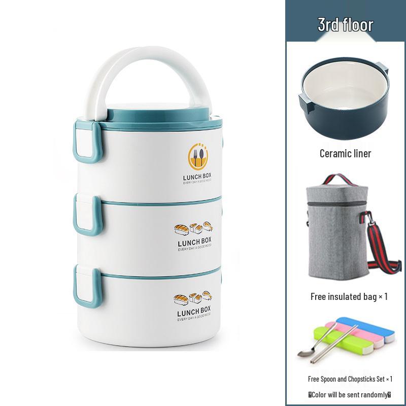 Microwaveable Multi-Layer Ceramic Bento Box: Portable Insulated Container with Compartmentalized Bowls for Office Workers