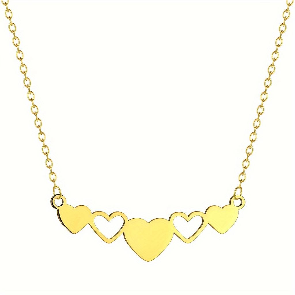 Golden Color Heart-shaped Pendant Necklace Alloy Choker For Women Perfect Accessory For Daily And Party Occasions