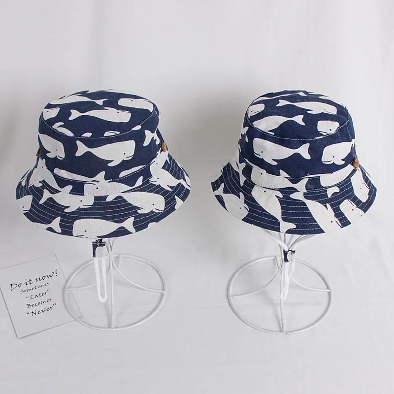 Cute Cartoon Whale Pattern Baby Sun Hat UPF Sun Protection Summer Boys Girls Hat Toddler Cotton Sun Hats Bucket Hats Accessories
