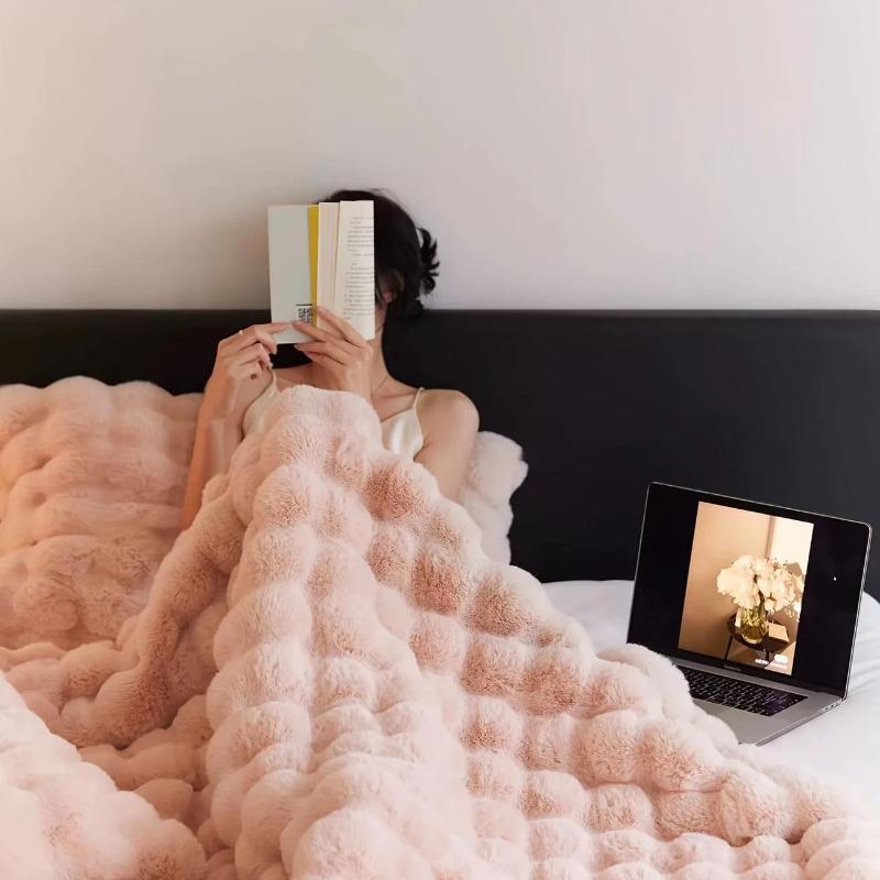 Bubble Plüsch Doppelseitige Decke - Superweicher Dicker Fleece Überwurf für Studentenwohnheim Büro Nickerchen Sofabezug Bett & Wohnzimmer Wärme