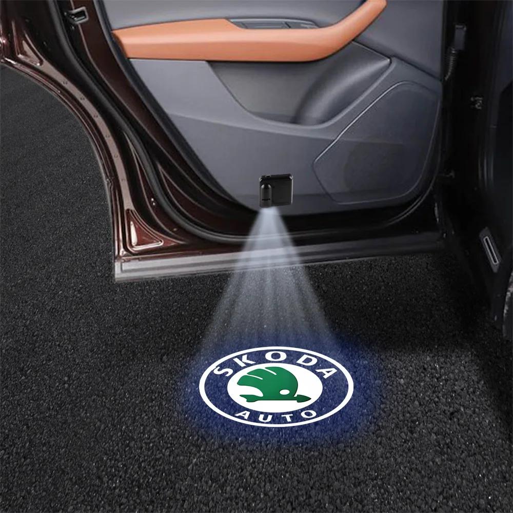 

2025 Hot 1/2/4pcs LED Car Door Logo Welcome Light Laser Projector Lamp For Skoda Rapid Fabia 1 2 Octavia 2 A7 A5 A4 Roomster Yet