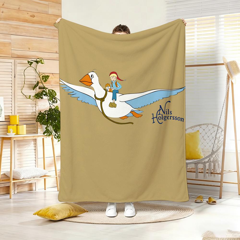 Hit Anime N-Nils H-Holgerssons Throw Lightweight 240G Flannel Blanket Soft Skin-Friendly For Summer Cooling
