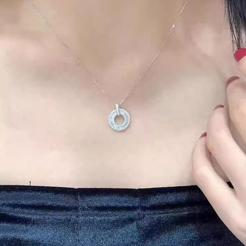 Huitan Luxury Elegant Simple Style Circle Pendant Necklace With Shiny CZ For Women Wedding Party Engagement Accessories Jewelry