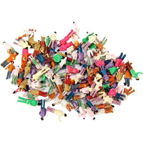 Set of 100 1:150 Scale Painted Figures, 8-11mm, for Model Trains, Dioramas, Architectural Models, and Trains.