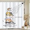 Whimsical Cat Tower Shower Curtain  Stacked Cute Cats + “CAT SHOWER” Text, Water Droplets, 12 Hooks, 70.87×70.87 inch, Polyester