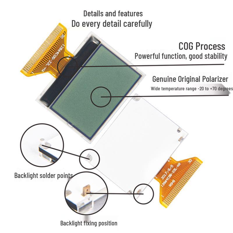1.4" 128x64 LCD Display, COG Dot Matrix, Serial/Parallel Port, ST7567 Driver, 3.3V Low Power Consumption