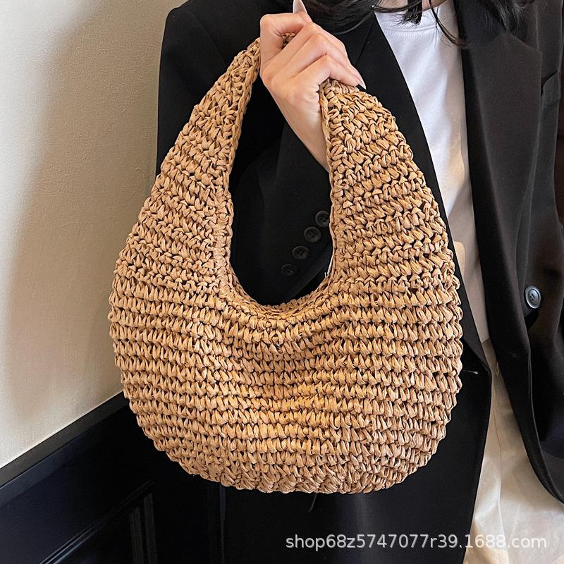Straw Bag Women's 2025 New Summer Seaside Vacation Beach Bag Shoulder Bag Mori Handwoven Bag Large Capacity