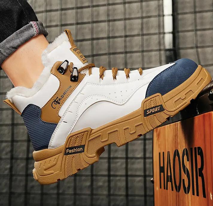 Sněhule pánské zimní sametové zateplené bavlněné boty integrované vodotěsné, protiskluzové a mrazuvzdorné boty Martin se silnou podrážkou