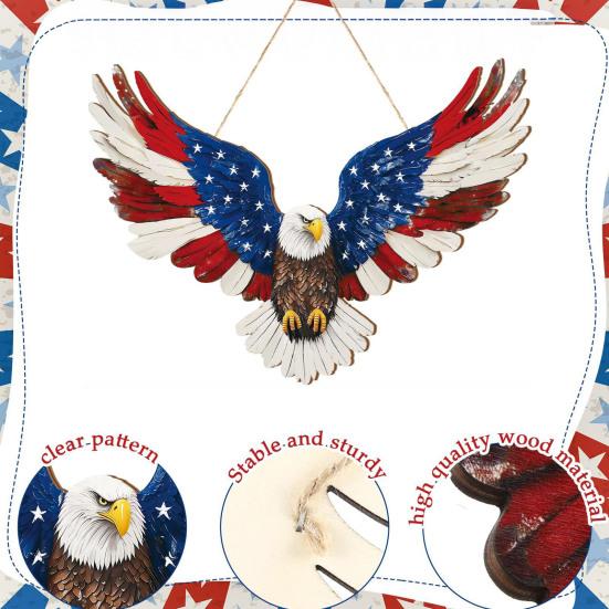 4th of July Patriotic Eagle Wreath Wooden American Eagle Door Hanger Vintage Hanging Welcome Sign for Independence Day Memorial Day