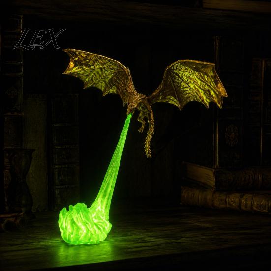 Sturdy Dragon Desk Accessory 3D Printed Fire-Breathing Fantasy Shelf Decor, Flying Nook Bookshelf Light, Black Design Desktop Ornament for Collectors