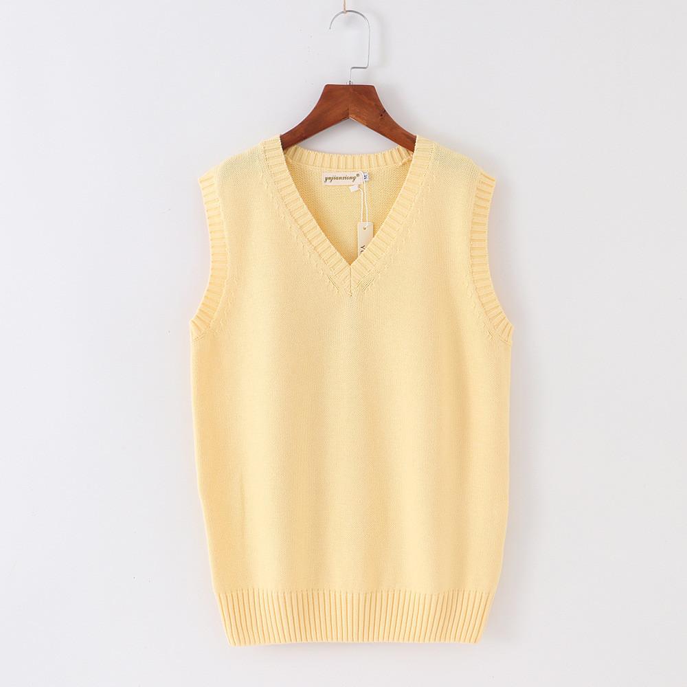 Cotton Knit Vest For Women With Vneck Pure Color Fall Winter College Style Gift