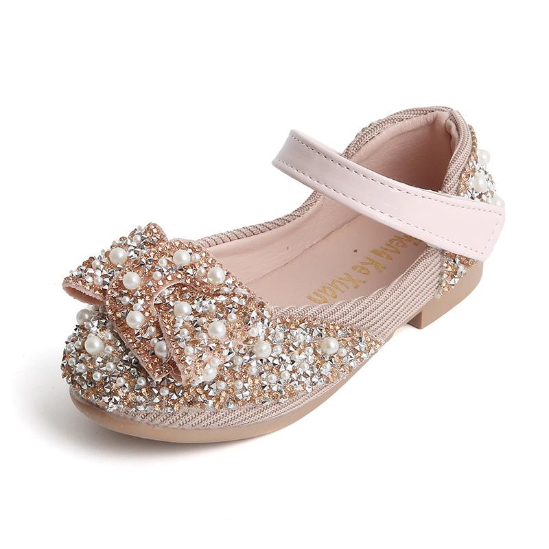 

Girls Princess Shoes Spring and Autumn New Style with Colorful Rhinestone Bow for Young Girls Dance Shoes Princess Style 21Inner Length13.7cm розовый