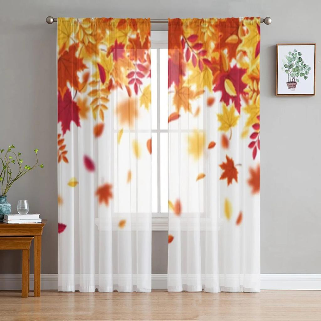 Autumn Beauty Leaves Yellow Sunshine Window Curtains Living Room Tulle Curtains Kitchen Decor Kids Room Curtain Window Treatment