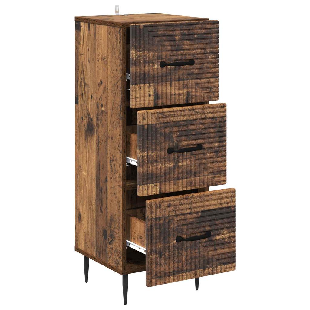 Vintage Style Drawer Cabinet Reclaimed Wood Look 33 X 34.5 X 89.5 Cm Engineered Wood