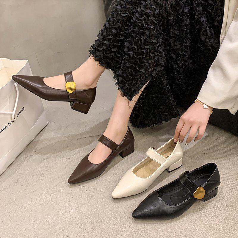Mary Jane Pointed Small Leather Shoes Women's Soft-soled Single Shoes Spring Loafers Shoes Retro Brown New 2025 French