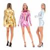 Women's  Long Sleeve Tracksuit Trousers Sexy Shiny Bodysuits Jumpsuit for Party Club