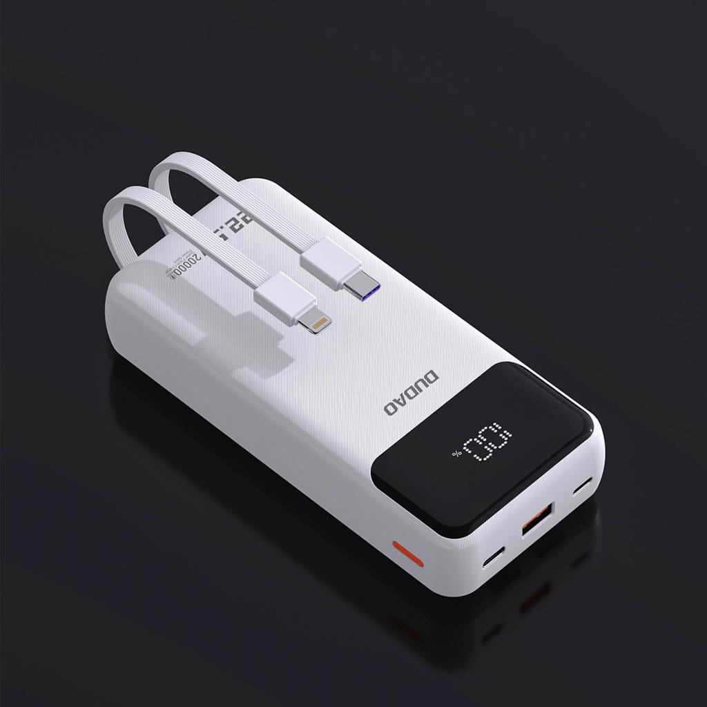 Powerbank Dudao K15Pro 20000Mah 22.5W Pd Usb-C / Usb-A / Wbudowane Kable Lightning I Usb-C - Biały