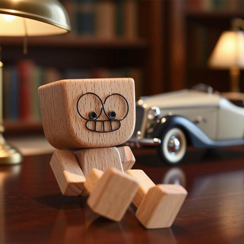 Wooden Man Figurine Car Decoration Small Ornaments Leg-swinging Robot Figurine Cute Wood Man Car Good Creative Gifts