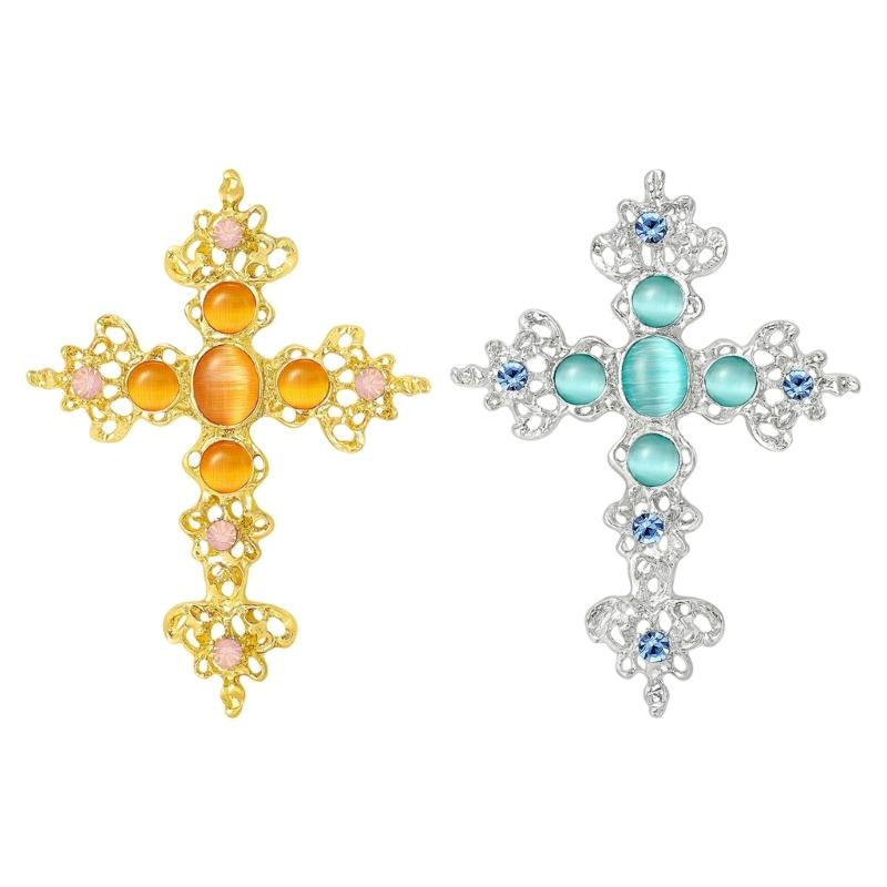 Alloy Crossed Brooch with Rhinestones Religious Lapel Pin Secure Clasp Accessory for Special Event And Everyday Outfits