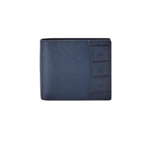 Kings by Samantha Thavasa Navy Bifold Lightweight and Crocodile Embossed Men's Wallet, Functional,