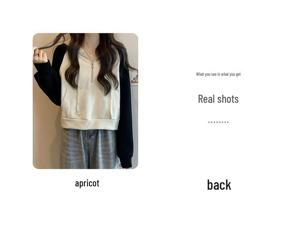 Plus Size Women's Color Block Hoodie with Patchwork Raglan Sleeves - Autumn/Winter 2025 Korean Style Zippered Hooded Top