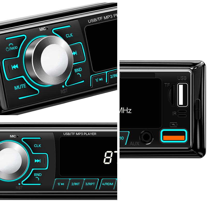 2026 Autoradio Universel Lecteur MP3 FM BT AUX Double USB TF Charge Rapide Éclairage 7 Couleurs Protection du Câblage Audio Voiture 1DIN Bluetooth Appel Mains Libres