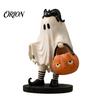 Halloween Resin Ornament Cute Ghost Statue, Black Cat Holding Pumpkin Bucket Ornament, Whimsical Home Accessories Figurine for Holiday Party