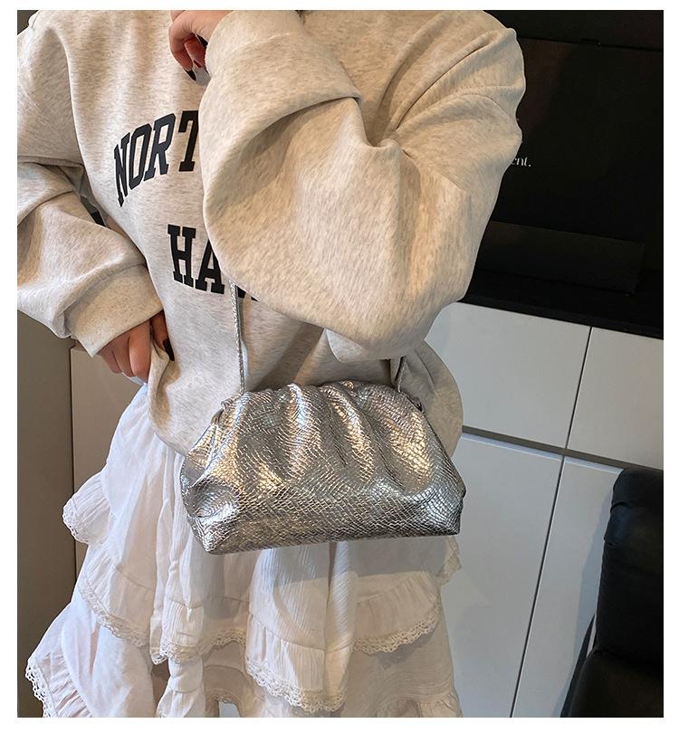 Silver Bag Women's 2025 New Design Sense Niche Fashion Messenger Bag Popular This Year Pleated Cloud Bag