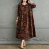 Spring Maxi Floral Dress  New Vintage Long Sleeve O Neck Loose Casual Plus Size Women