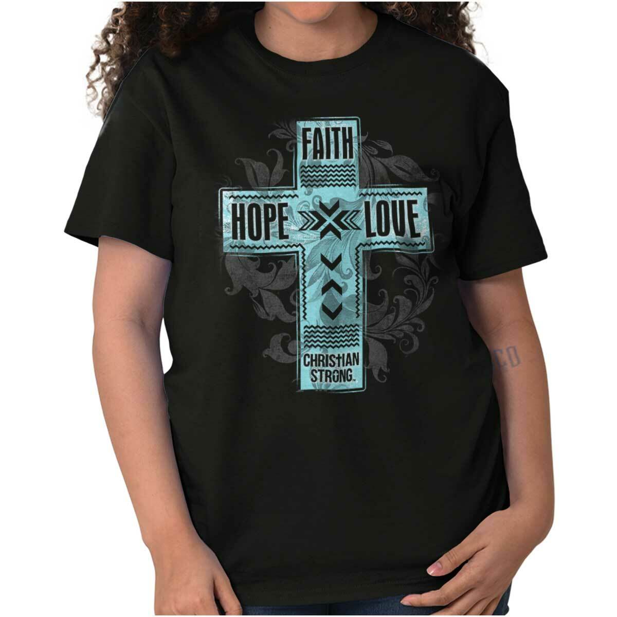 Faith Hope Love Jesus Christian Religious Womens Short Sleeve Crew T Shirt M