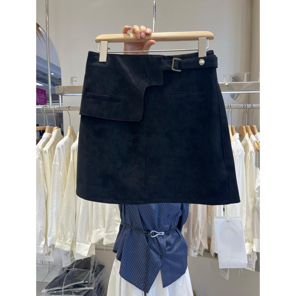 Plus Size Coffee Suede Plush High-Waist Hip-Hugging Short Skirt for Women - Spring/Autumn Fashion