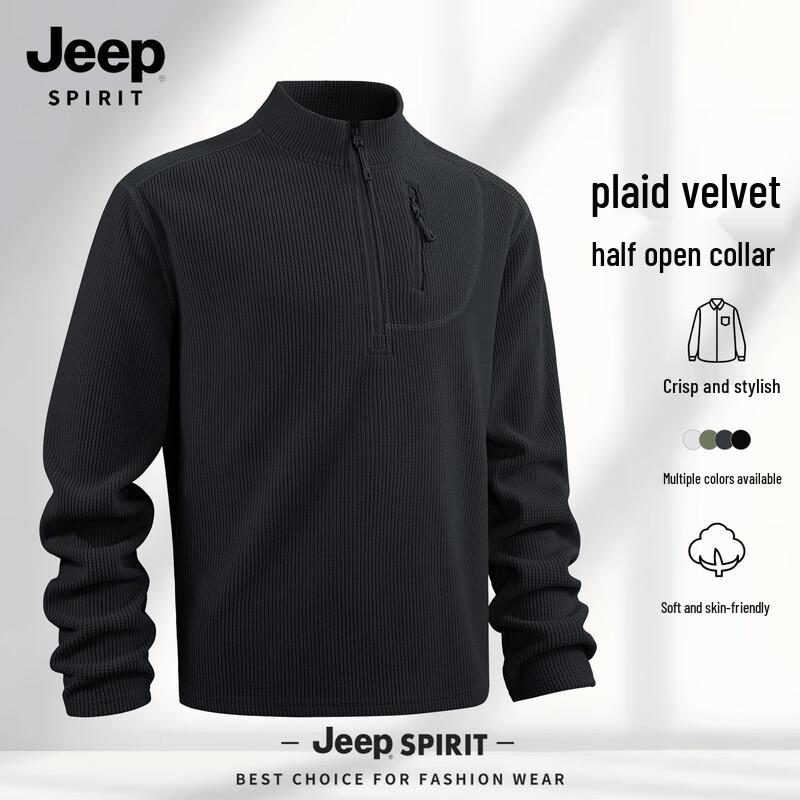 

JEEP SPIRIT Men s Half-Zip Stand-Up Collar Loose Sweatshirt 3XL