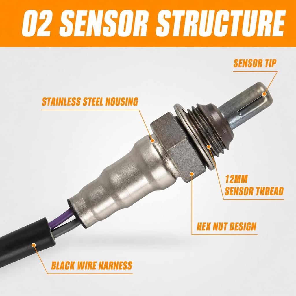 12mm 4-Wire Oxygen O2 Sensor Compatible with Polaris RZR Ranger General Sportsman Outlaw ACE, Replaces 4016021 4013979 0455132, Includes Connector