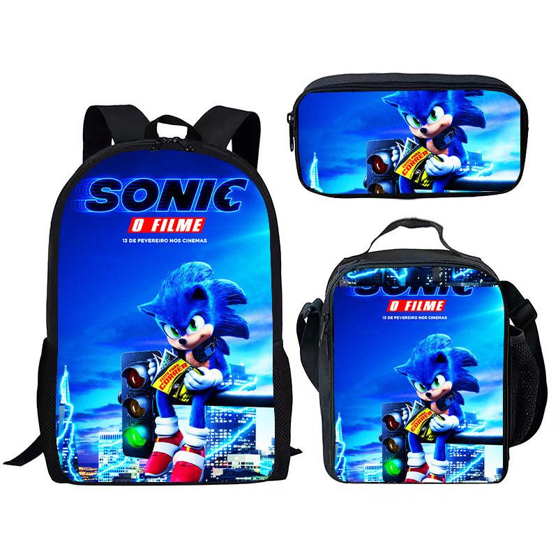 Sonic School Backpack Set For Kids With Breathable Waterproof Oxford Fabric And Cartoon Print For School Use