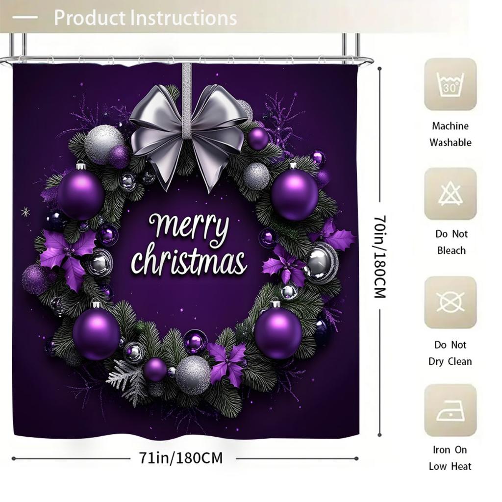 4Pcs Christmas Shower Curtain Set with Non-Slip Bath Mat, Toilet Lid Cover, Contour Rug & 12 Hooks, Bathroom Decor