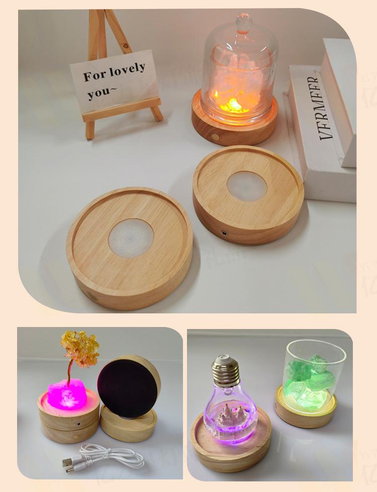 LED-Lit Solid Wood Base DIY Aromatherapy Diffuser with Stone Crystal Ornament