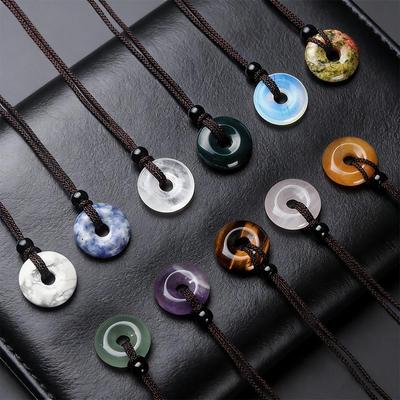 Bohemian Cross-Style Natural Crystal Donut Pendant Necklace (20mm)