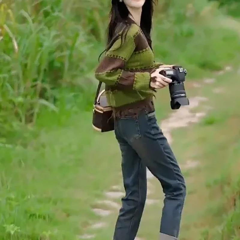 WTEMPO Spring Autumn Solid Color Short Knitted Pullovers Women Long Sleeve Casual Striped O-Neck Sweaters Outwear