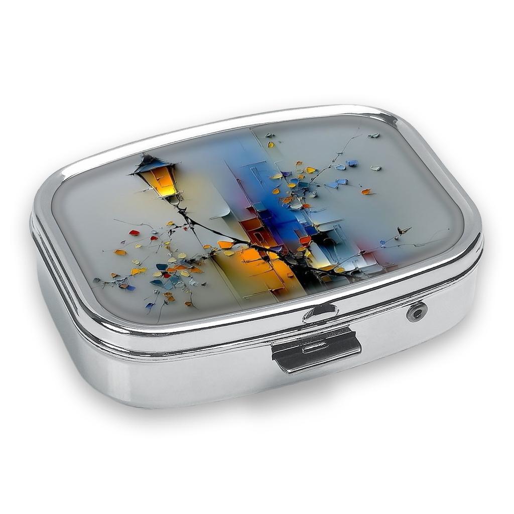 Portapillole Portatile con 2 Scomparti, Mini Custodia Organizer in Metallo per Medicine, Carino Contenitore Stampato per Pillole, Vitamine, Gioielli, Viaggio, Uso Quotidiano