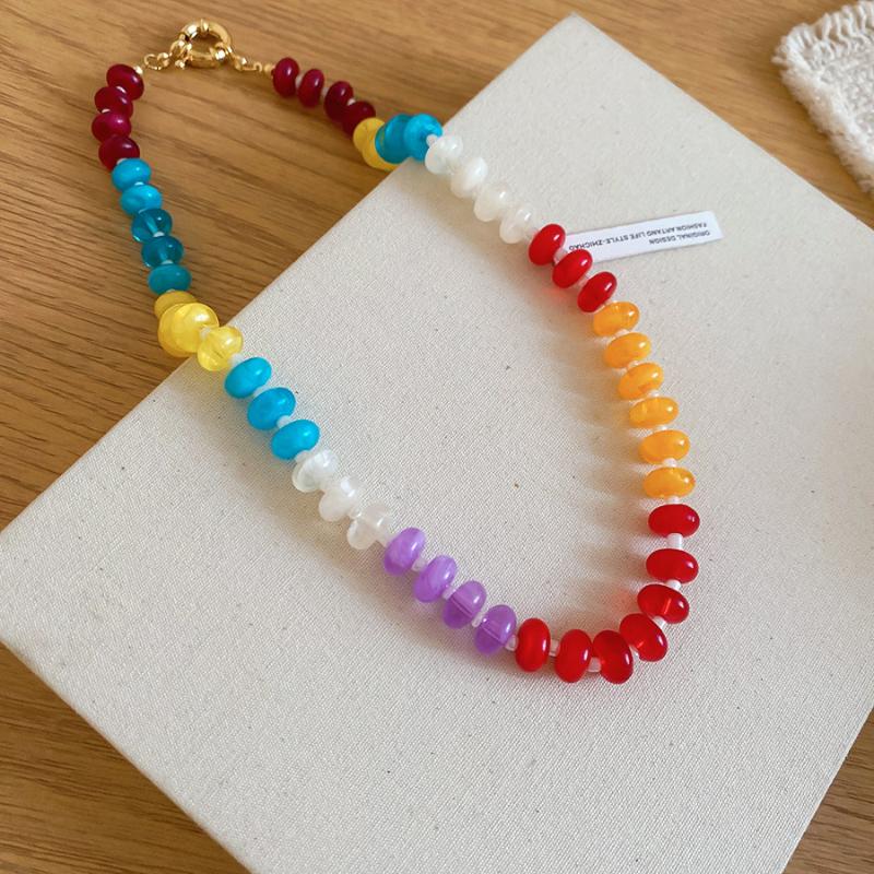 Bohemian Colorful Acrylic Beads Choker Necklace For Women Fashion Statement Clavicle Chain Aesthetic Y2K Neck Jewelry
