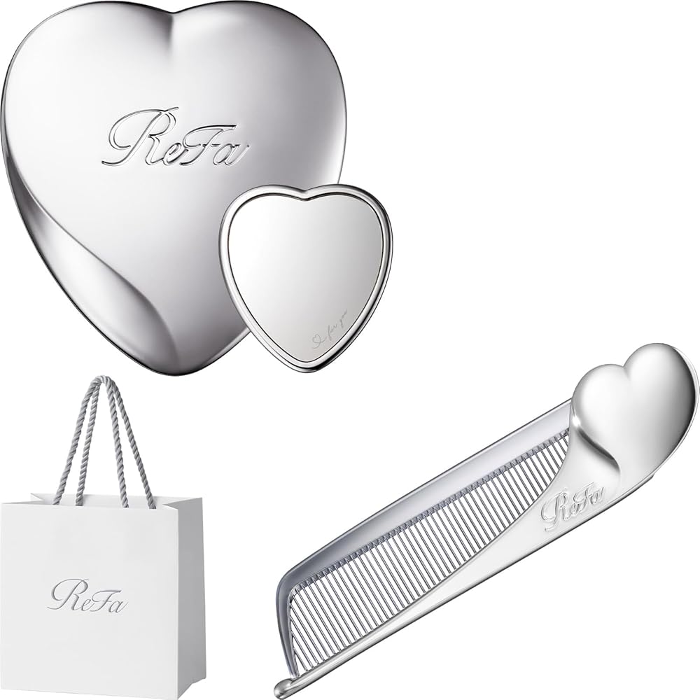 ReFa Heart Mirror + ReFa Heart Comb Aira Set Silver + Compact Design + Stylish + Beauty Accessories