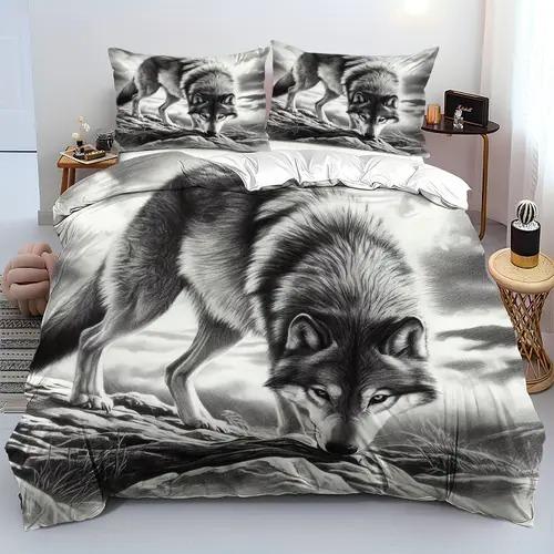 

Wolf Duvet Cover Duvet Cover With Wolf Pattern Suitable For Children Boys Girls And Adults Soft Warm Comfortable And Breathable AU Queen(210*210cm)3pcs