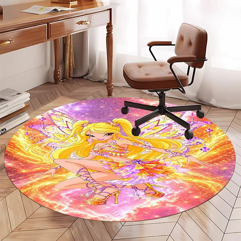 Winx Club Printed Round Rug Carpet Chair Rug Area Rug Entryway Doormats,for Office Chair Living Room Bedroom Kitchen Room.