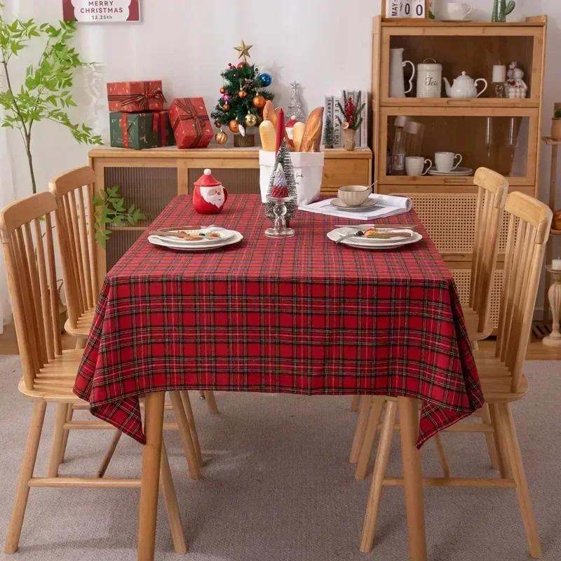 

Christmas Decoration Plaid Tablecloth Color Woven Polyester Cotton Red Green Table cover for Home Party Dining Decor 60x60cm