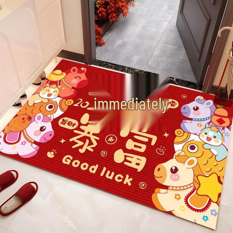 2026 Year of the Horse Red Cartoon Doormat - Non-slip Crystal Velvet Entrance Pad