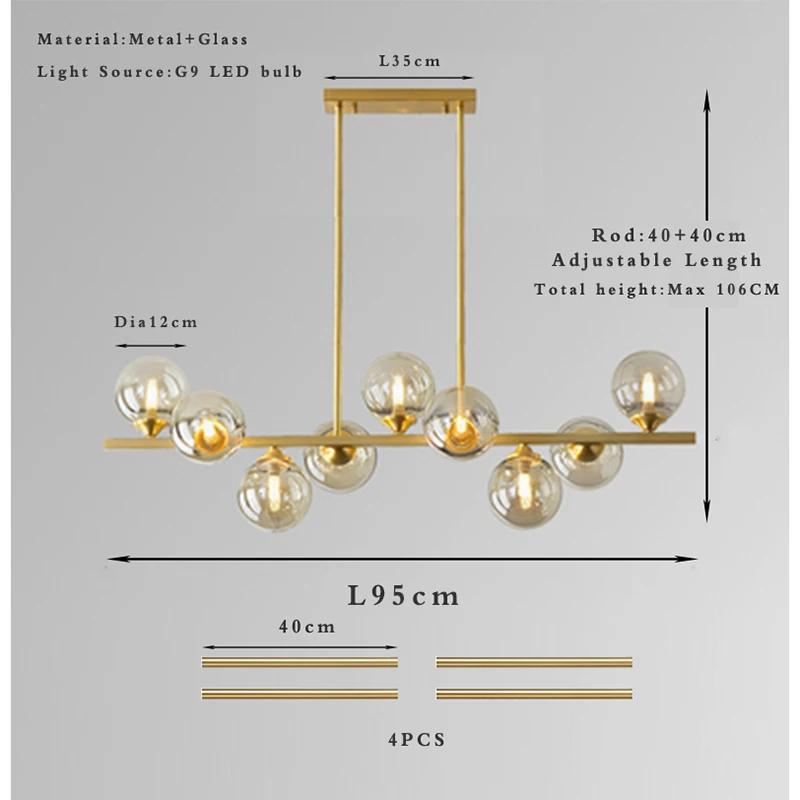 SANDYHA All Copper Gold Chandelier Pendant Light Glass Ball Lampshade LED Lamp for Living Room Dining Room Indoor Decor Home