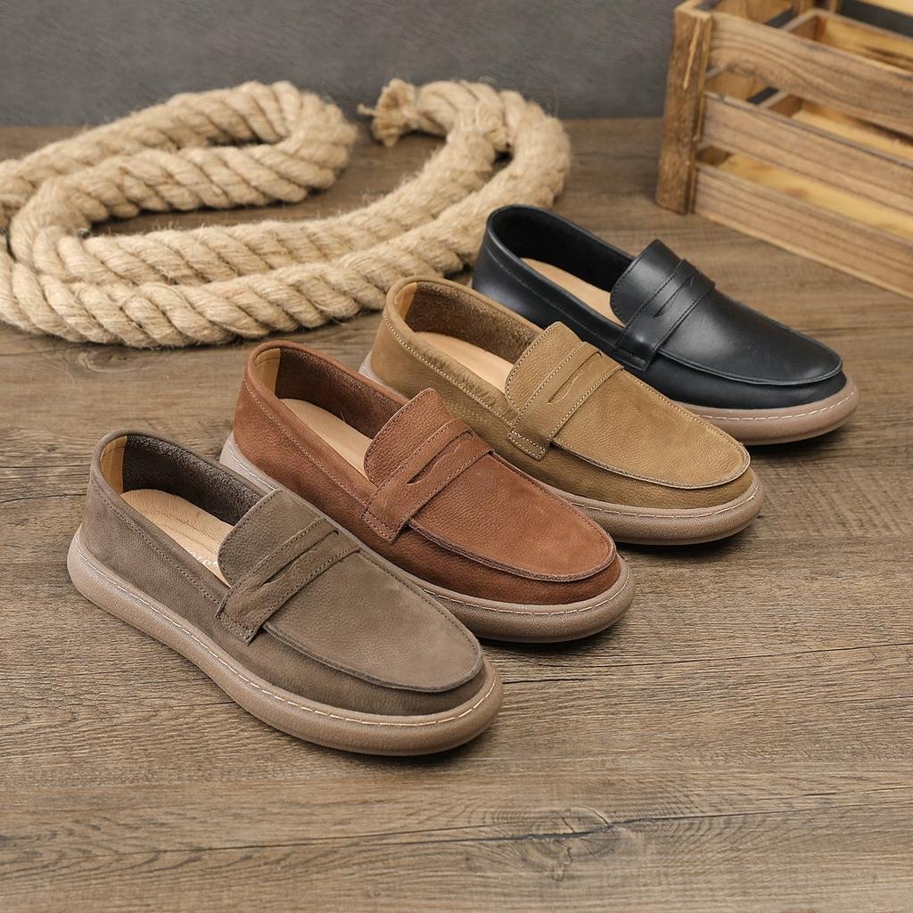 Fashion Vintage Man Casual Shoes Genuine Leather Slip-on Light Comfortable Driving Loafers Moccasins For Men Party Wedding Flat